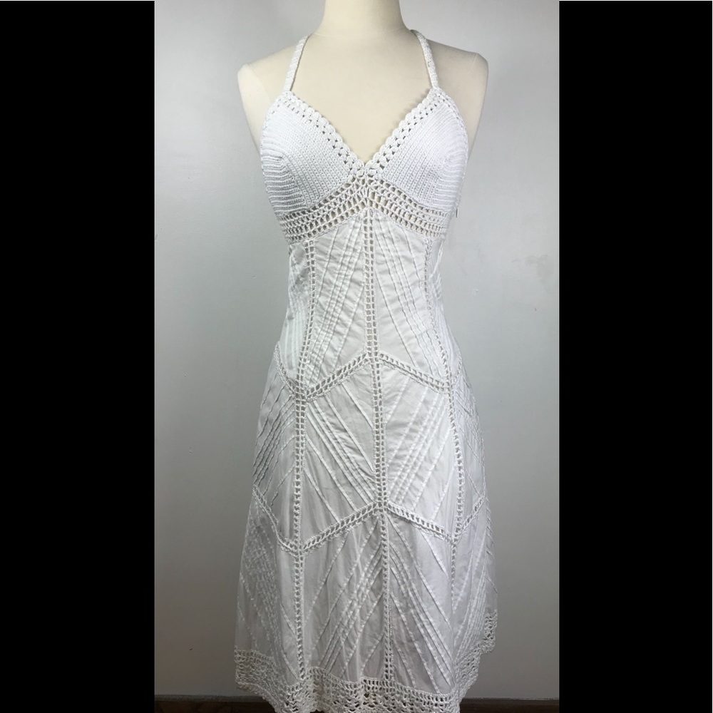 NWOT BCBGMAXAZRIA Sz XS Halter Crochet Dress